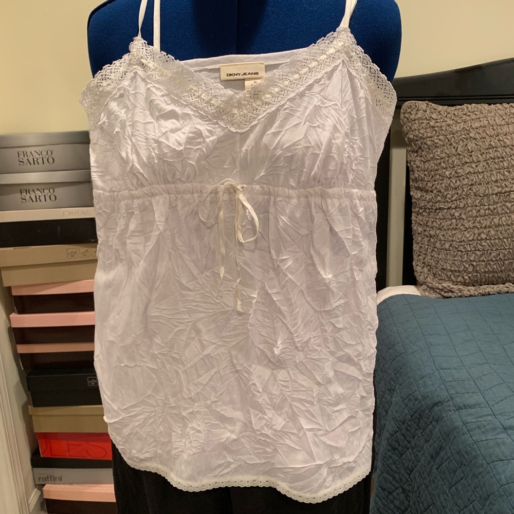 DKNY Lace Jersey White Tank Top CAMISOLE